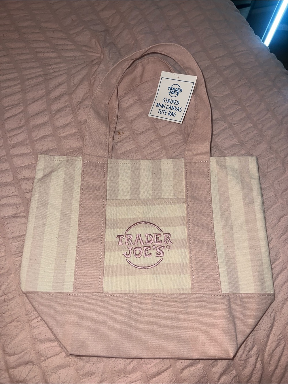 Trader Joe's Pink Striped Canvas Tote